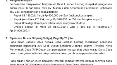 Dugaan Korupsi Dana Desa di Lumban Littong Dilaporkan Ke Kejari Toba