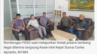 Resmi Melapor, FKAD Membuat Laporan Ke Kejaksaan Negeri Dumai Atas Kegiatan Tambang Galian C Ilegal Di Dumai